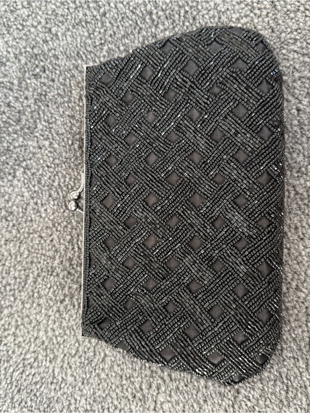 Black Beaded Evening Clutch - Unbranded